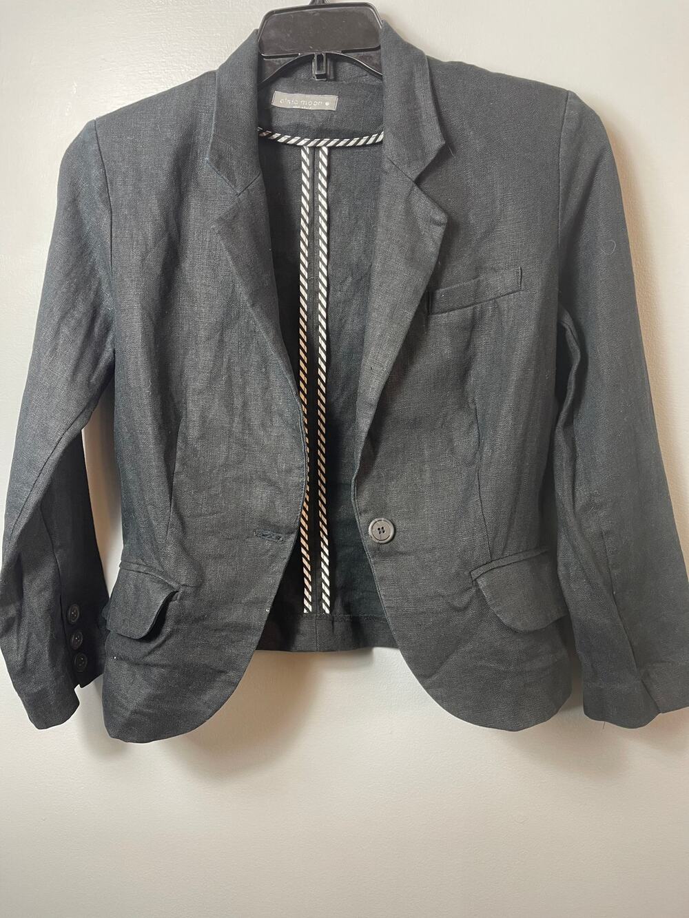 Olivia Moon Charcoal Gray Linen Blend One-Button Blazer Jacket, Size [s]